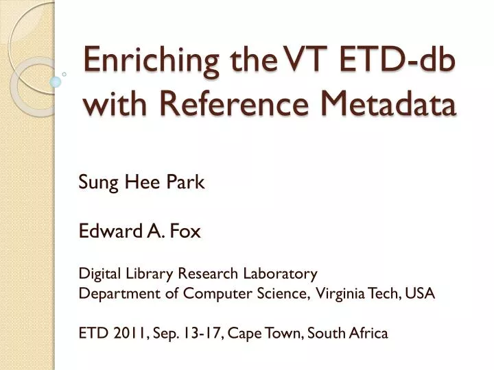 enriching the vt etd db with reference metadata
