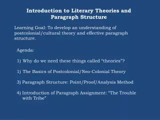 Introduction to Literary Theories and Paragraph Structure