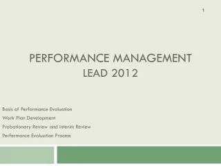 Performance Management Lead 2012