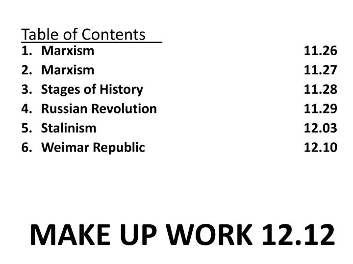 table of contents