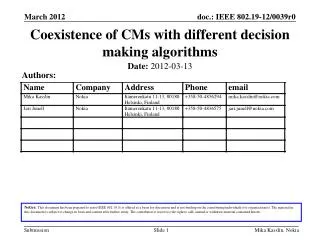 Coexistence of CMs with different decision making algorithms