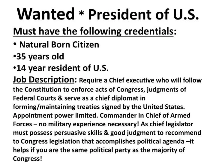 wanted president of u s
