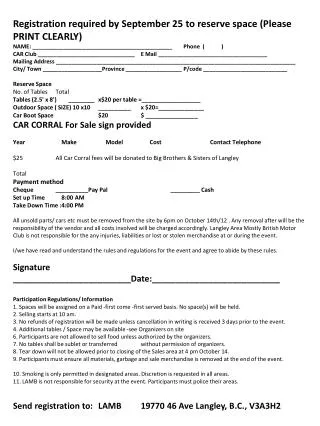 Registration required by September 25 to reserve space (Please PRINT CLEARLY)