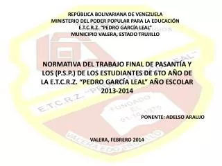 REPÚBLICA BOLIVARIANA DE VENEZUELA MINISTERIO DEL PODER POPULAR PARA LA EDUCACIÓN