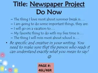 Title: Newspaper Project Do Now