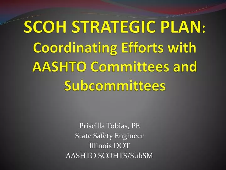 scoh strategic plan coordinating efforts with aashto committees and subcommittees