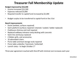 Treasurer Fall Membership Update
