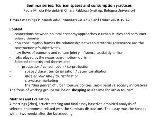 Seminar series: Tourism spaces and consumption practices