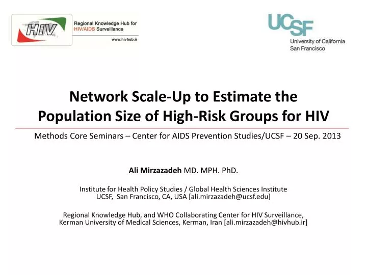 network scale up to estimate the population size of high risk groups for hiv