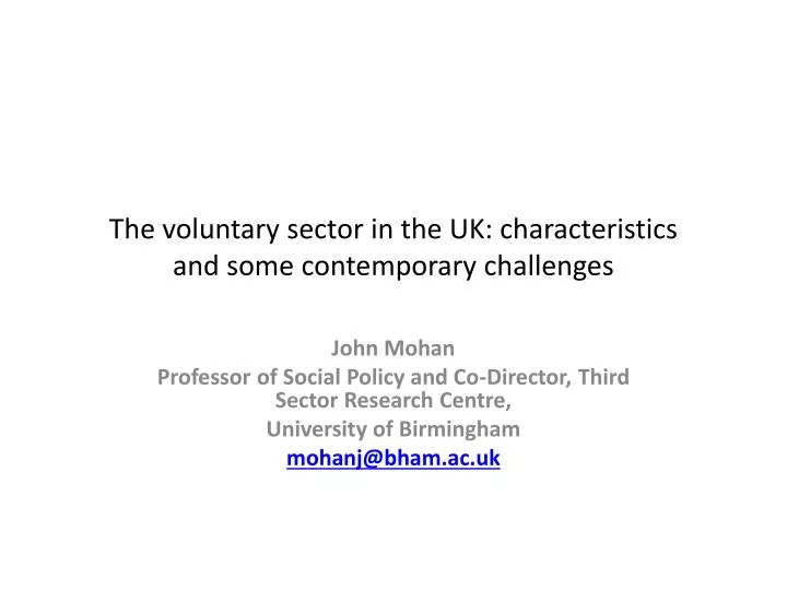 the voluntary sector in the uk characteristics and some contemporary challenges