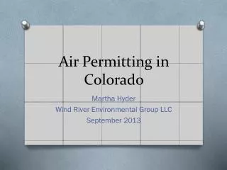 Air Permitting in Colorado