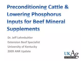 Dr. Jeff Lehmkuhler Extension Beef Specialist University of Kentucky 2009 ANR Update