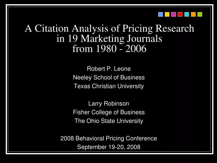 a citation analysis of pricing research in 19 marketing journals from 1980 2006