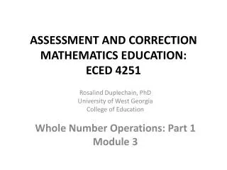 ASSESSMENT AND CORRECTION MATHEMATICS EDUCATION: ECED 4251