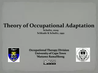 Theory of Occupational Adaptation Schultz, 2009 Schkade &amp; Schultz, 1992
