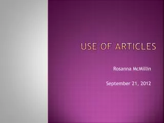 Use of Articles