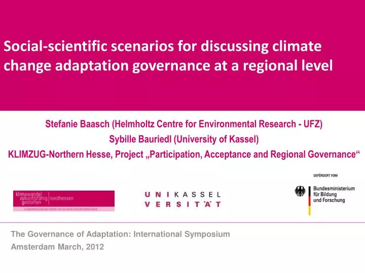 social scientific scenarios for discussing climate change adaptation governance at a regional level