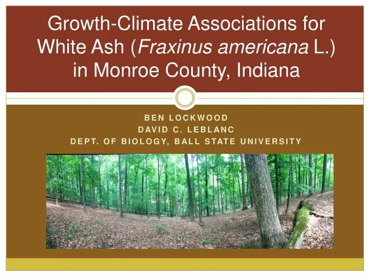 growth climate associations for white ash fraxinus americana l in monroe county indiana