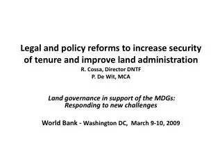 Land governance in support of the MDGs: Responding to new challenges