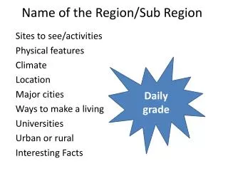 Name of the Region/Sub Region