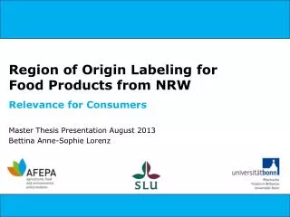 Region of Origin Labeling for Food Products from NRW