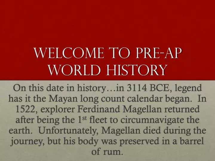welcome to pre ap world history