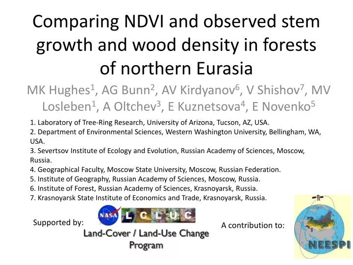 comparing ndvi and observed stem growth and wood density in forests of northern eurasia