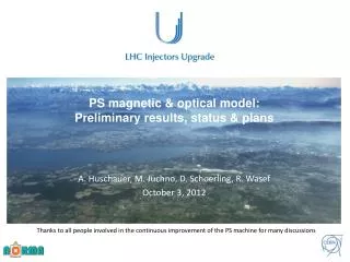 PS magnetic &amp; optical model: Preliminary results, status &amp; plans