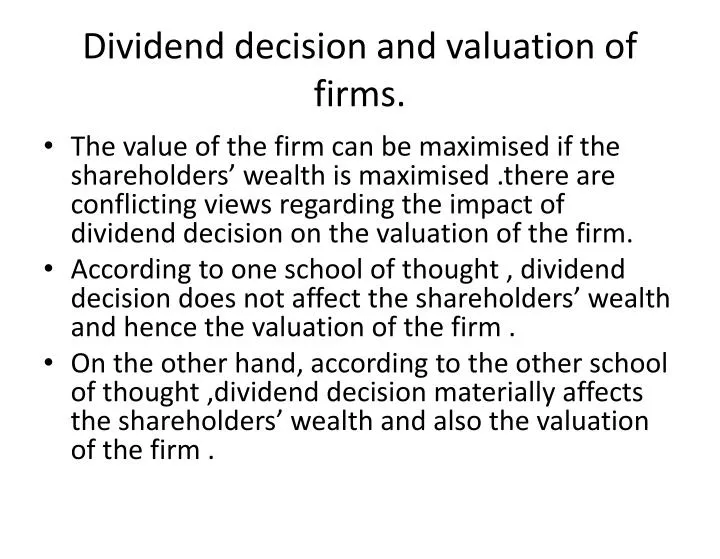 dividend decision and valuation of firms