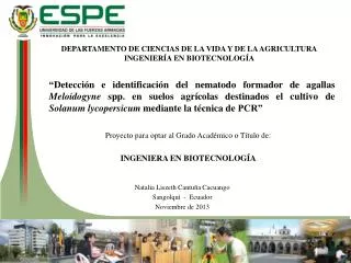 DEPARTAMENTO DE CIENCIAS DE LA VIDA Y DE LA AGRICULTURA INGENIERÍA EN BIOTECNOLOGÍA
