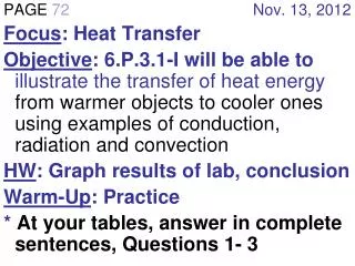 PAGE 72 Nov. 13, 2012 Focus : Heat Transfer