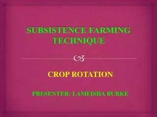 SUBSISTENCE FARMING TECHNIQUE