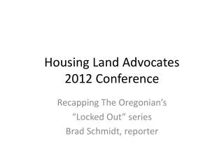 Housing Land Advocates 2012 Conference