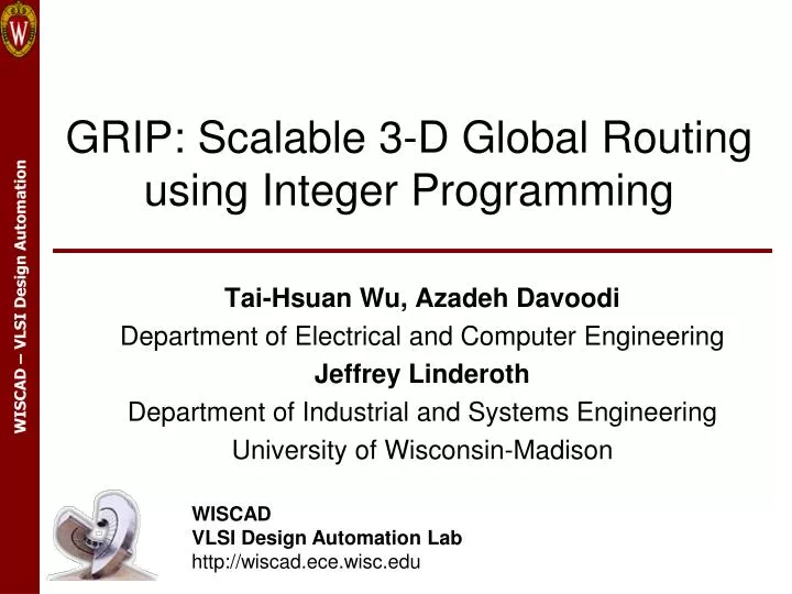 grip scalable 3 d global routing using integer programming