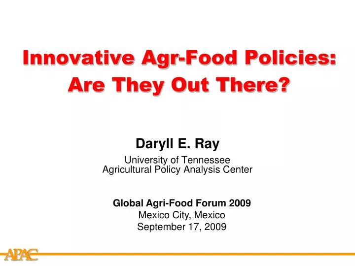innovative agr food policies are they out there