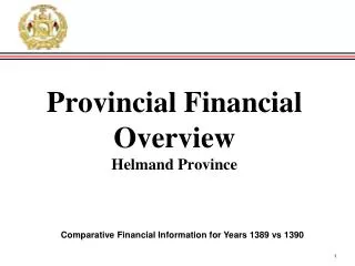 Provincial Financial Overview Helmand Province