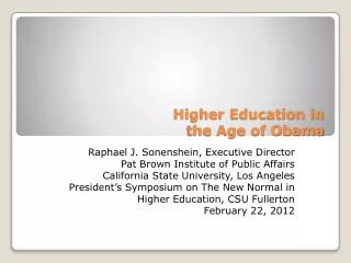Higher Education in the Age of Obama