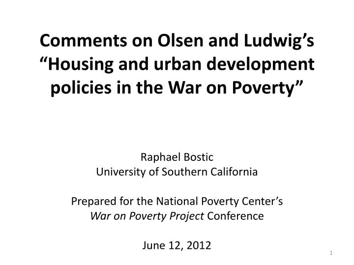 comments on olsen and ludwig s housing and urban development policies in the war on poverty