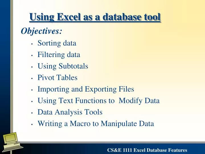 using excel as a database tool