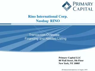 Rino International Corp. Nasdaq : RINO