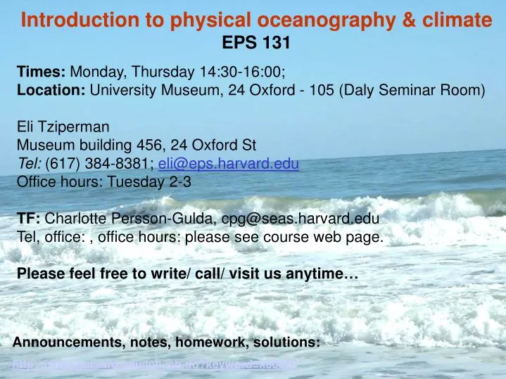 introduction to physical oceanography climate eps 131
