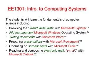 EE1301: Intro. to Computing Systems