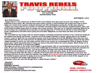 REBEL FOOTBALL MONTHLY NEWSLETTER