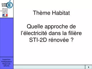 Thème Habitat Quelle approche de l’électricité dans la filière STI-2D rénovée ?