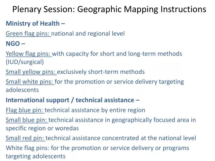 plenary session geographic mapping instructions