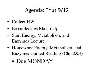 Agenda: Thur 9/12