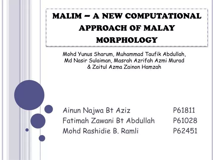 malim a new computational approach of malay morphology