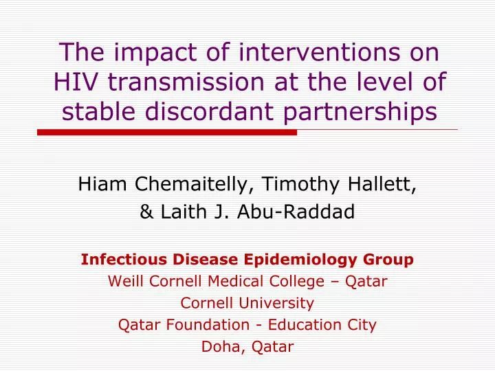 the impact of interventions on hiv transmission at the level of stable discordant partnerships