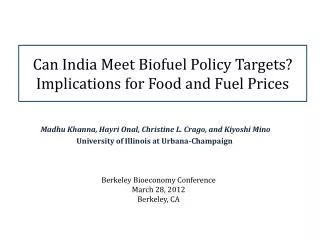 Can India Meet Biofuel Policy Targets? Implications for Food and Fuel Prices