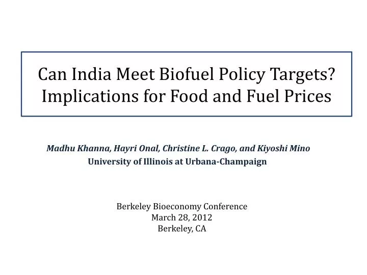 can india meet biofuel policy targets implications for food and fuel prices